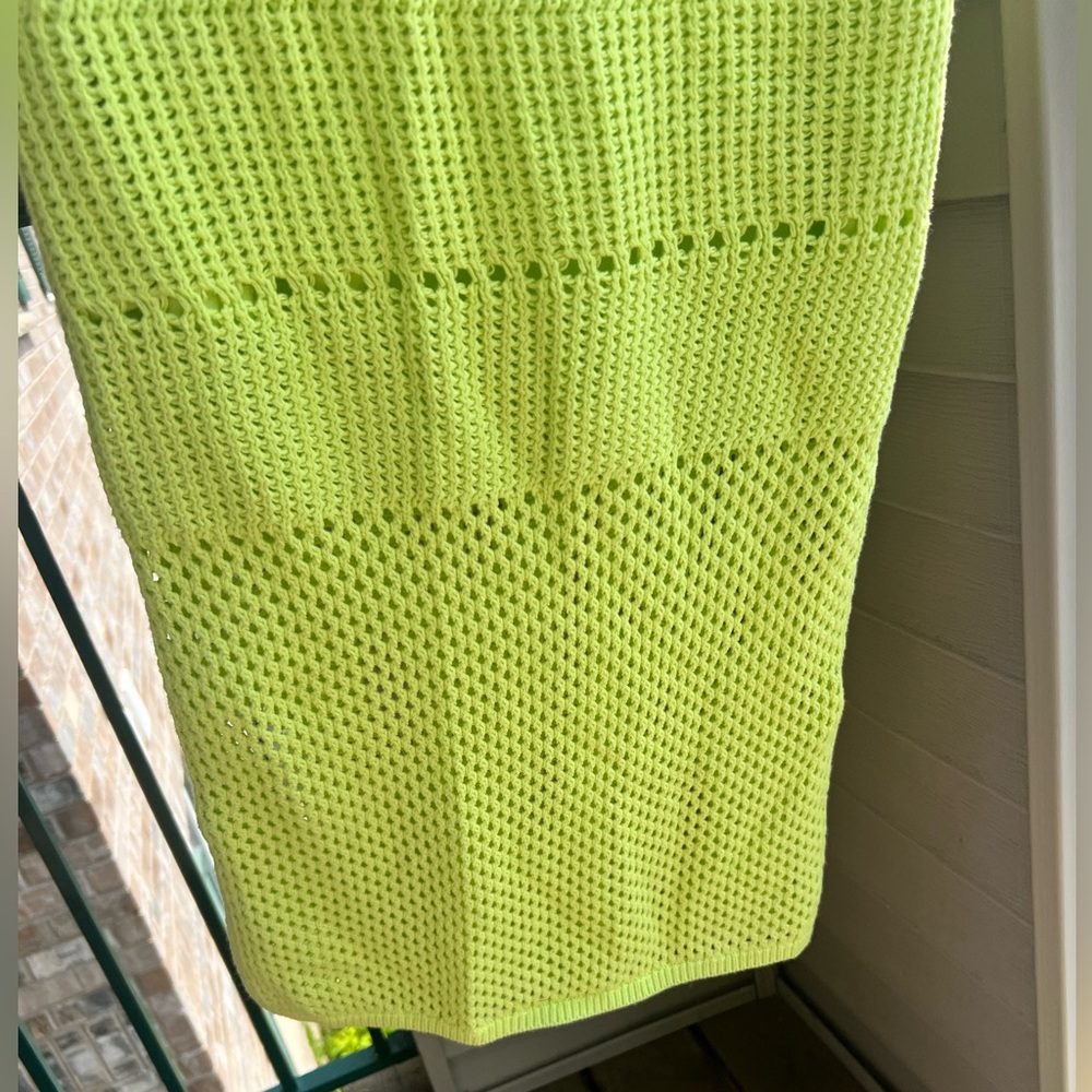 🆕Rachel Zoe Neon Lime Crochet Knit Maxi Dress Size S Boho Resort Beach Cover-Up - Picture 9 of 15